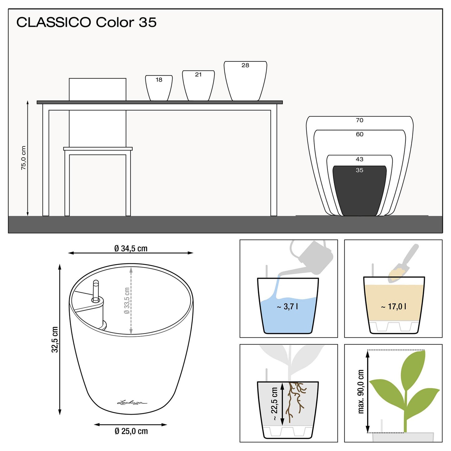 Вазон Lechuzа Classico Color 35, білий