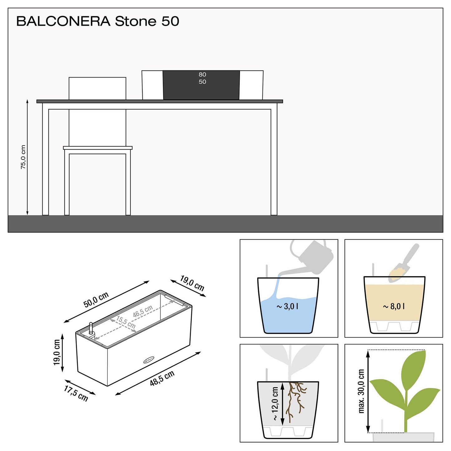 Вазон Lechuza Balconera Stone 50, кварцовий білий