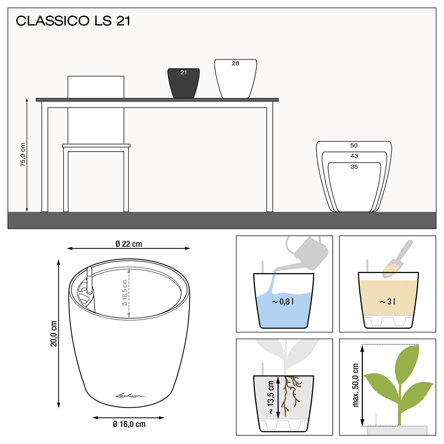 Вазон Lechuza CLASSICO Color LS 21, мускатний
