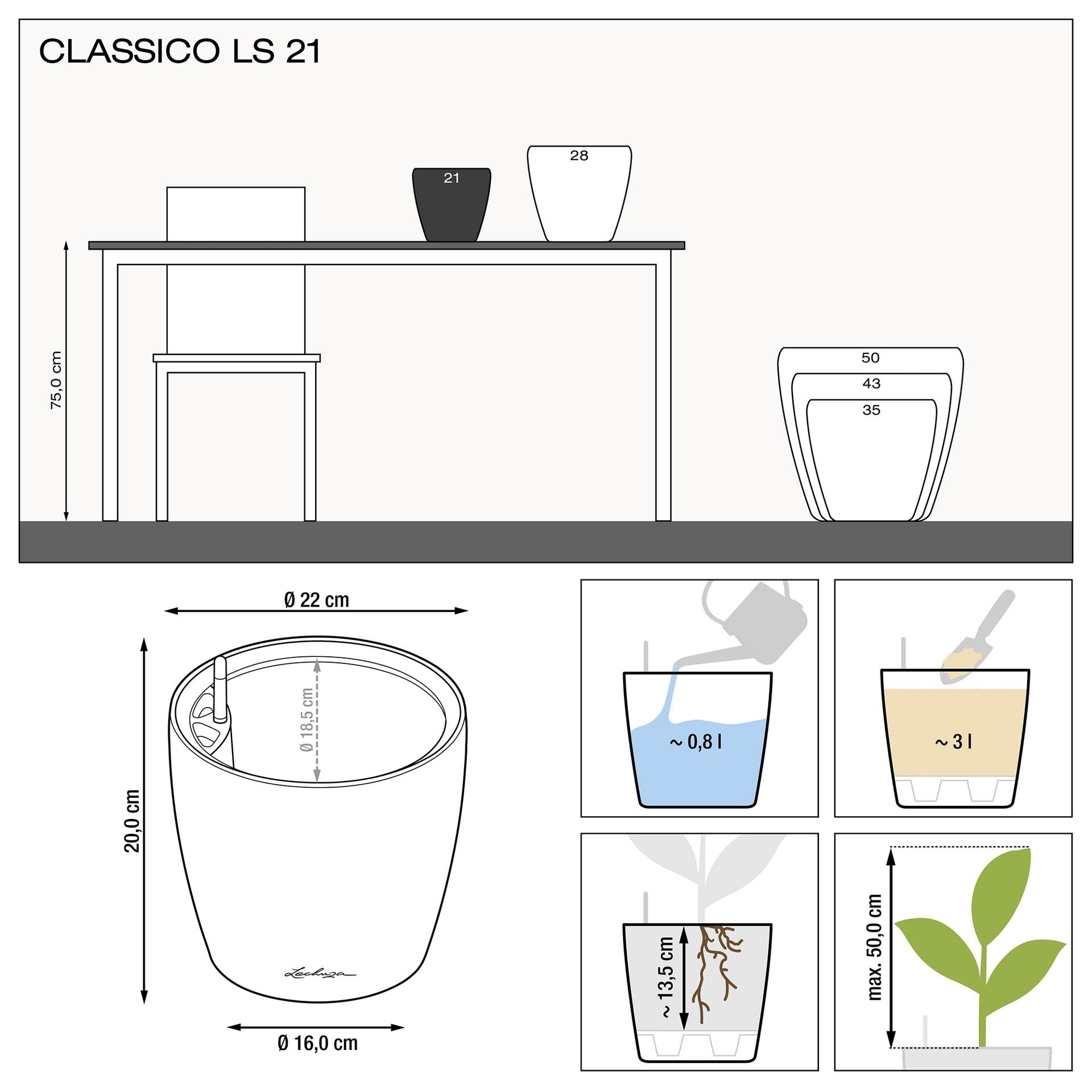 Вазон Lechuza CLASSICO Color LS 21, мускатний