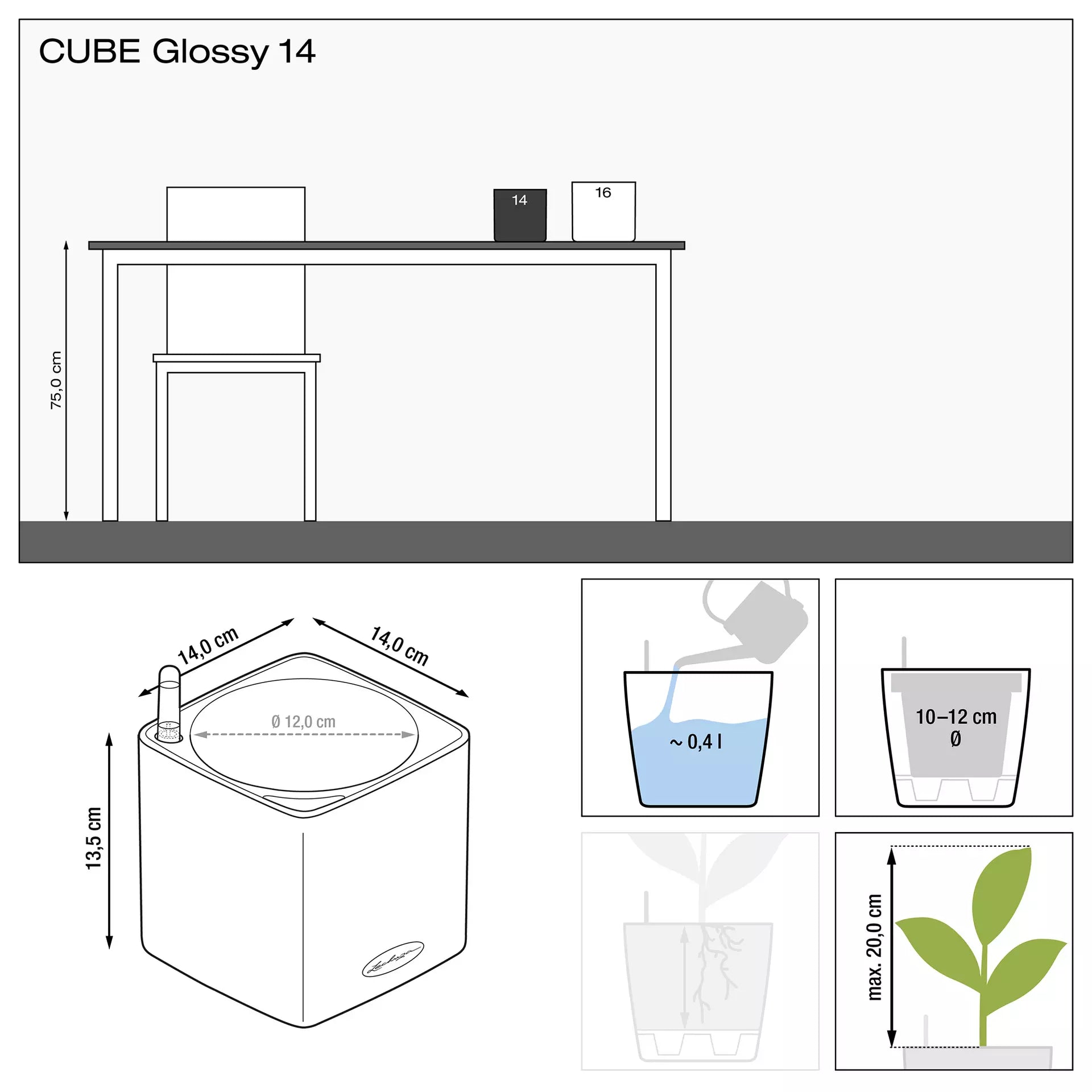 Вазон Lechuza CUBE Glossy 14, червоний