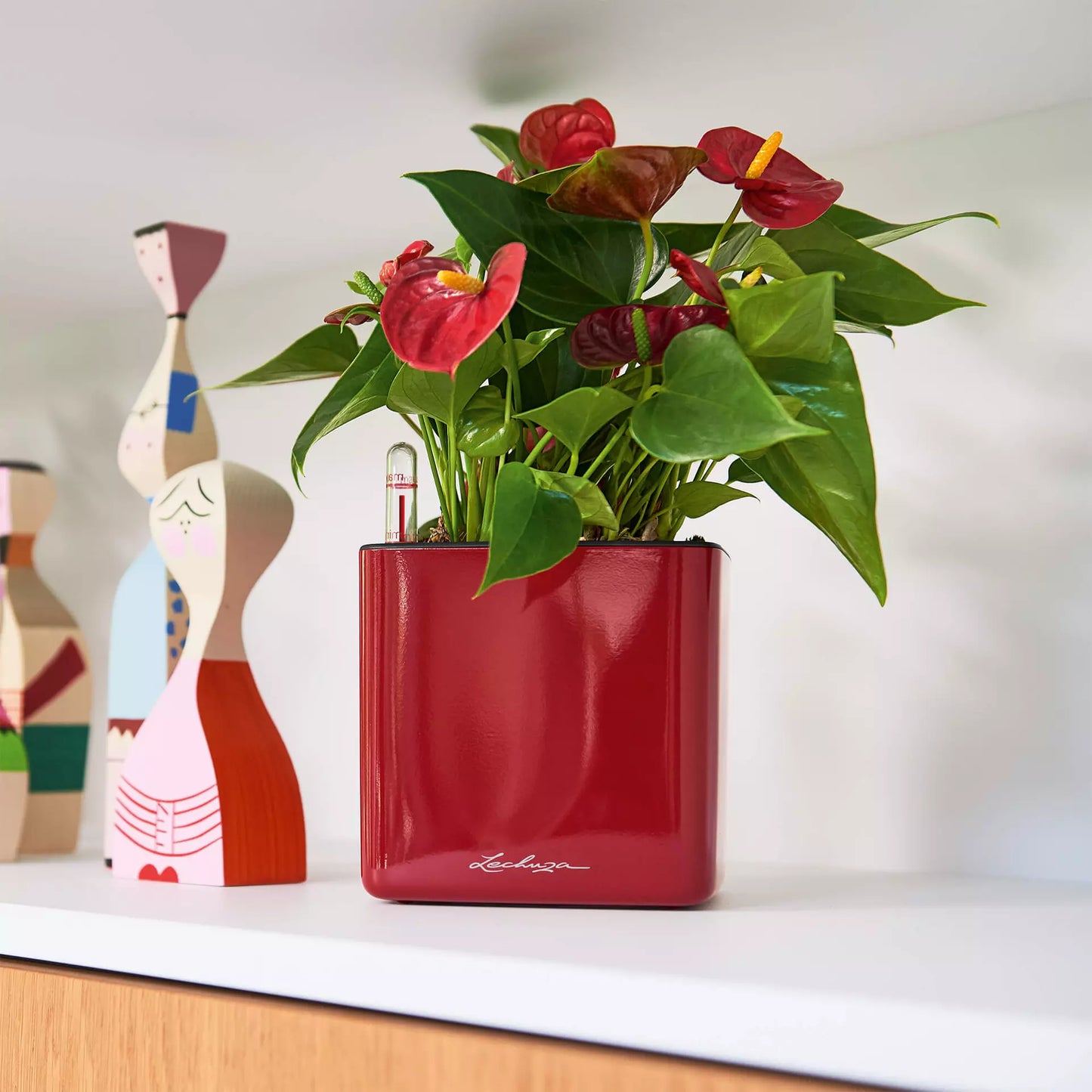 Вазон Lechuza CUBE Glossy 14, червоний