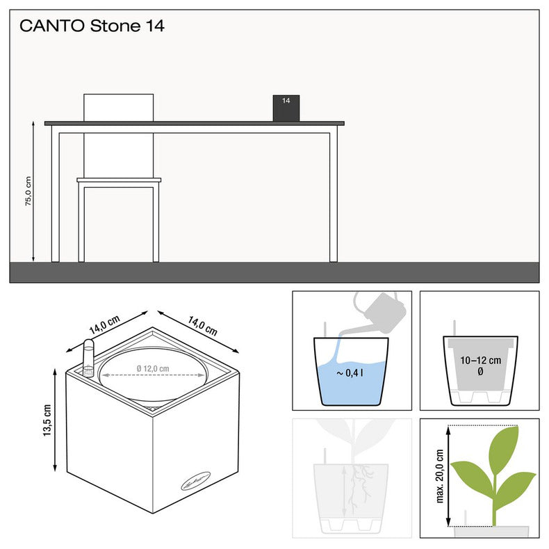 Вазон Lechuza Canto Stone 14, кварцовий білий