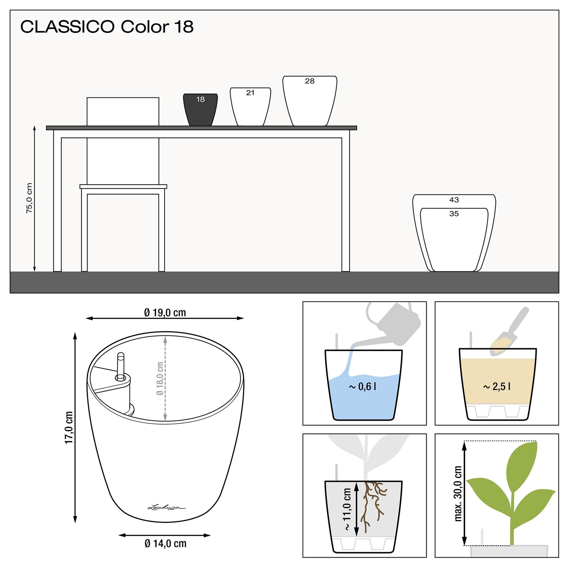 Вазон Lechuza Classico Color 18, білий