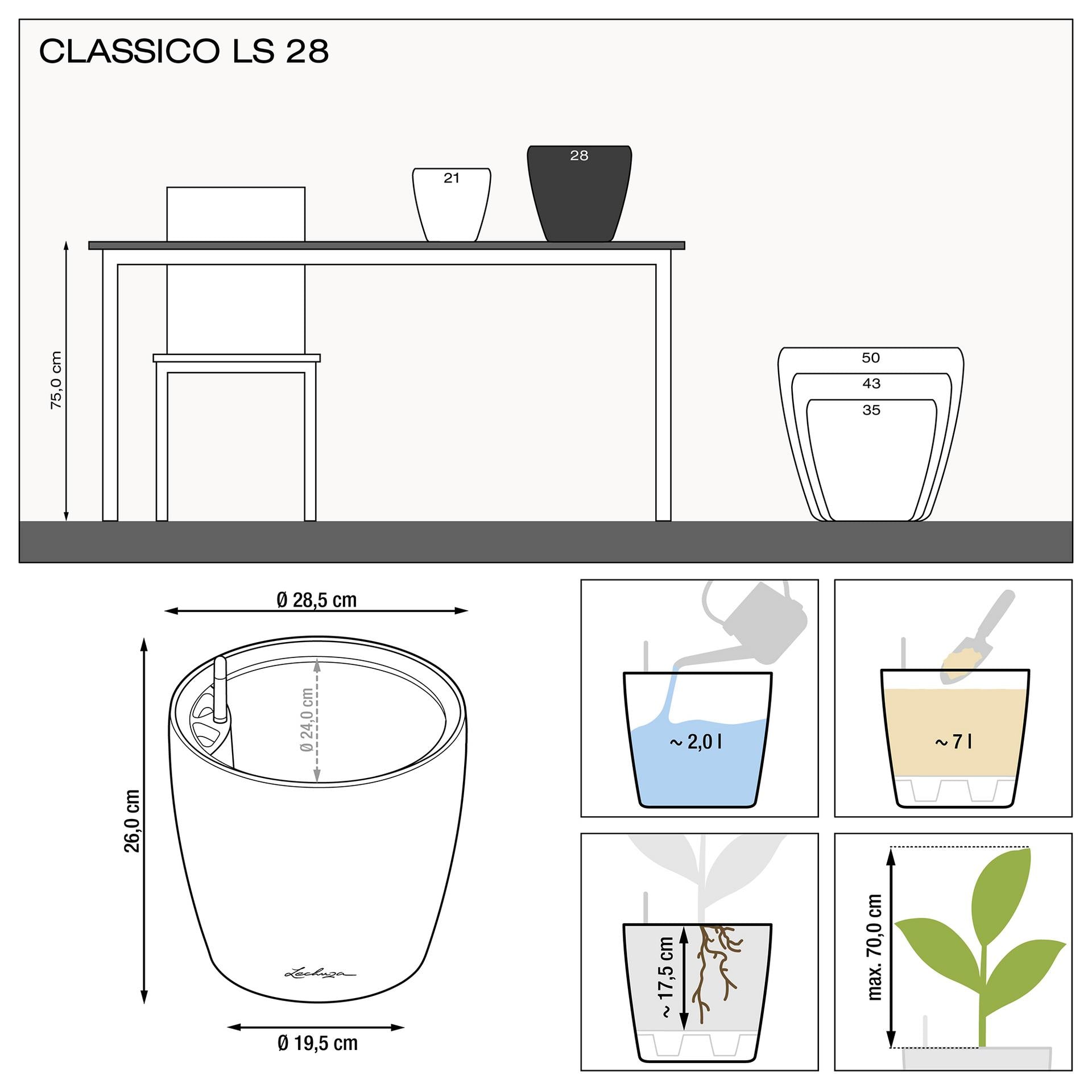 Вазон Lechuza Classico Premium LS 28, білий