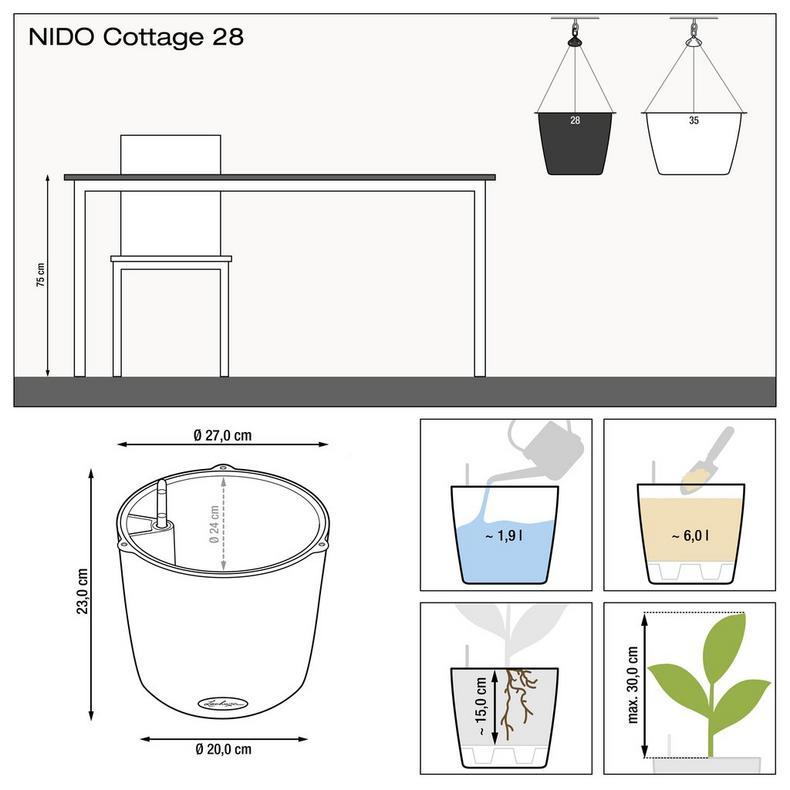 Вазон Lechuza Cottage Nido 28, графітовий чорний