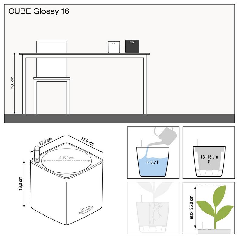 Вазон Lechuza Cube Glossy 16, білий