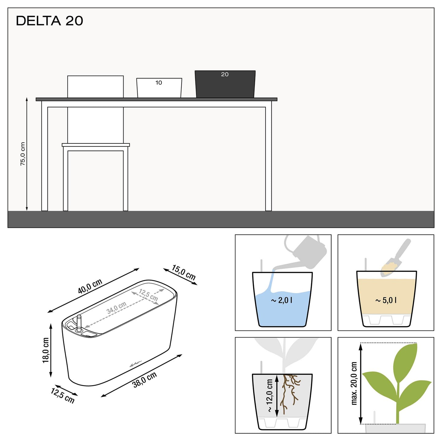 Вазон Lechuza Delta Premium 20, білий