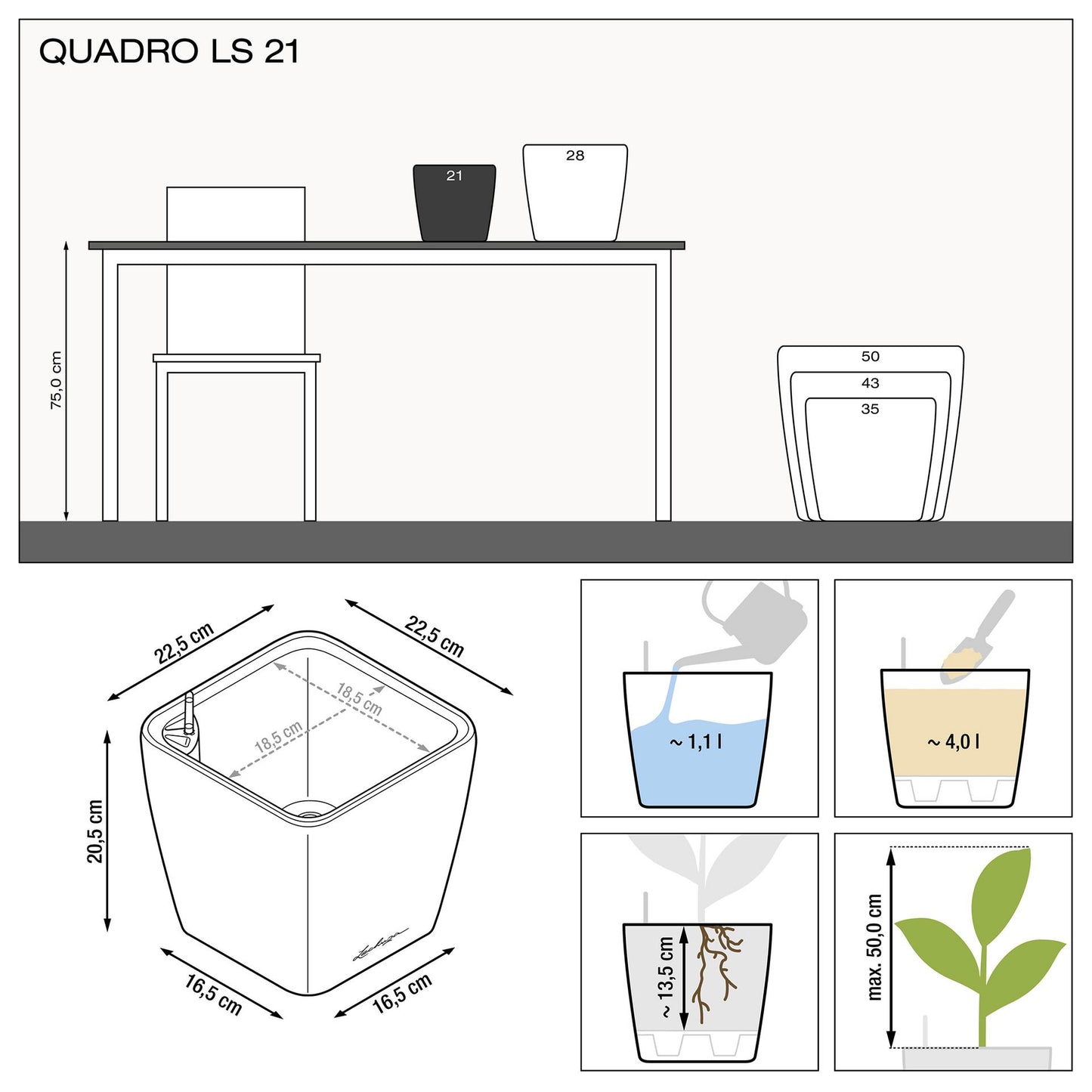 Вазон Lechuza Quadro Premium LS 21, білий