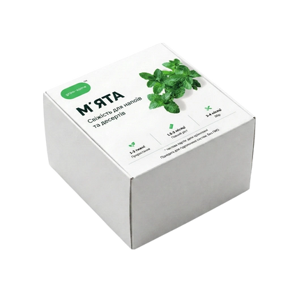 Біла коробка grow-some зі змінними картриджами для вирощування свіжої м'яти в гідропонній системі